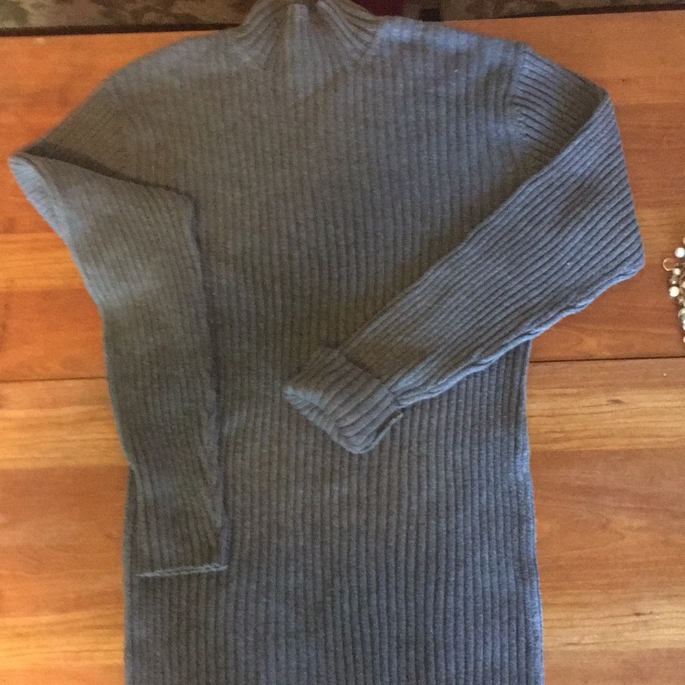 Dark gray casual classy ribbed knit sweater.